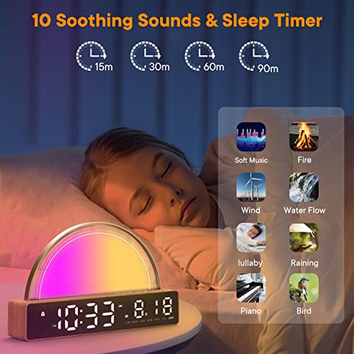 Sunrise Alarm Clock, Wake Up Light with Sunrise Simulation, Touch Control Bedside Lamp Dimmable Multicolor, Snooze, Sleep Aid, 10 Natural Sounds, LED Digital Alarm Clock for Heavy Sleepers Adults Kids