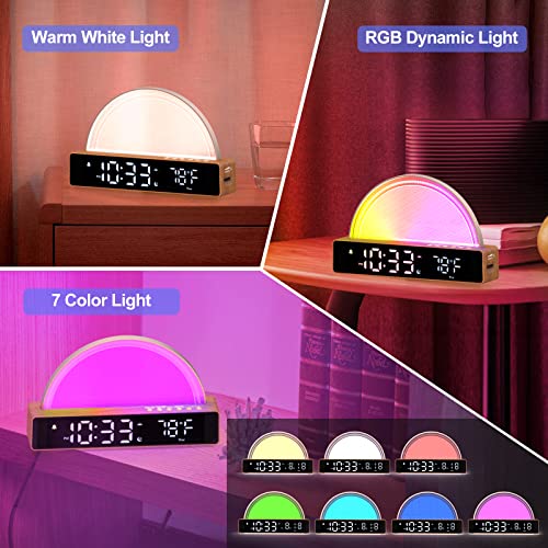 Sunrise Alarm Clock, Wake Up Light with Sunrise Simulation, Touch Control Bedside Lamp Dimmable Multicolor, Snooze, Sleep Aid, 10 Natural Sounds, LED Digital Alarm Clock for Heavy Sleepers Adults Kids