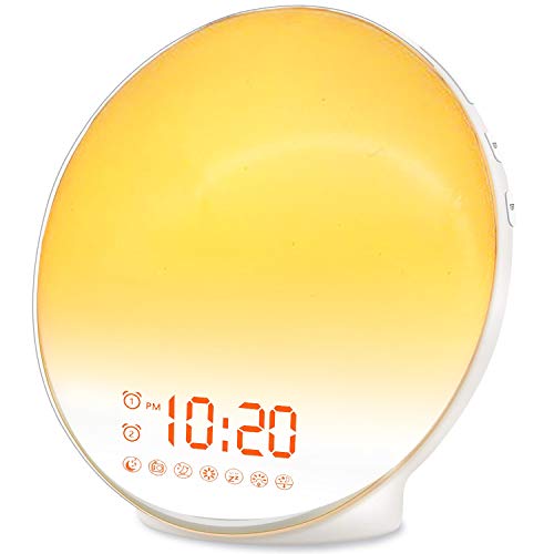 Wake Up Light Sunrise Alarm Clock for Kids, Heavy Sleepers, Bedroom, with Sunrise Simulation, Fall Asleep, Dual Alarms, FM Radio, Snooze, Nightlight, Colorful Lights, 7 Natural Sounds, Ideal for Gift