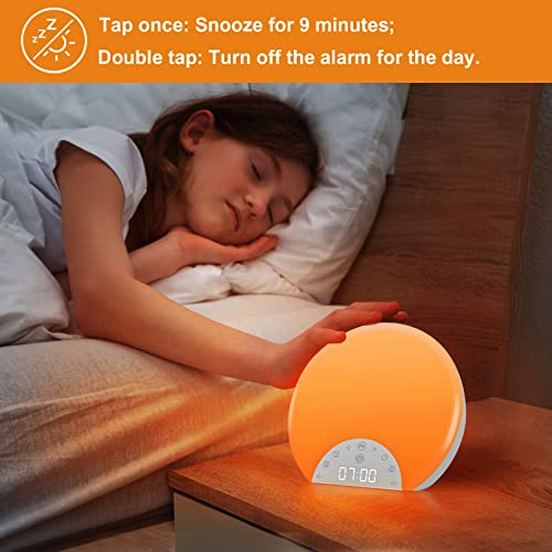 Sunrise Alarm Clock Wake Up Light for Kids, Adults, Heavy Sleepers with Dual Alarms, Snooze, Sleep Aid with 7 Nature Sounds, Alarm Clocks for Bedrooms with 8 Colors Night light, FM Radio, Gift Ideas