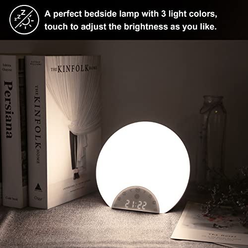 Sunrise Alarm Clock Wake Up Light for Kids, Adults, Heavy Sleepers with Dual Alarms, Snooze, Sleep Aid with 7 Nature Sounds, Alarm Clocks for Bedrooms with 8 Colors Night light, FM Radio, Gift Ideas