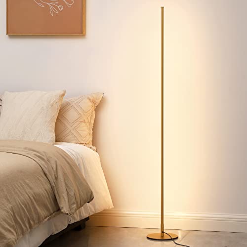 DEWENWILS 57.5" Minimalist LED Corner Floor Lamp, Set of 2 Modern Dimmable Mood Lighting, Standing Tall Floor Lamp for Living Room, Bedroom, Office, 3000K Warm White Light (Gold)