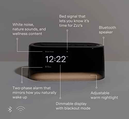 Loftie Alarm Clock - Bluetooth Smart Clock with Speaker for Custom Alarms, Wellness Content, White Noise, and Nature Sounds - Smart Alarm Clock with Built-in Adjustable Nightlight - (Black Top)