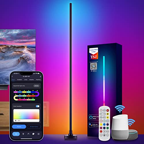 YSJ LED Floor Lamp, RGB-IC Corner Floor Lamp with App Control and Remote, Music Sync, Compatible with Alexa, Google Assistant, Modern Color Changing Standing Lamp for Living Room, Bedroom, Gaming Room