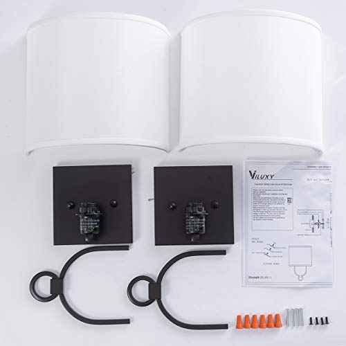 VILUXY Modern Wall Sconces Bedside Wall Sconce Lighting Fixture with White Fabric Shade for Bedroom, Hallway, Entryway, Passway, Bathroom, Vanity 2 Pack