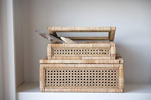 Creative Co-Op Cane and Rattan Display Boxes with Glass Lid, Set of 2
