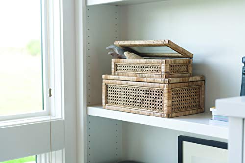 Creative Co-Op Cane and Rattan Display Boxes with Glass Lid, Set of 2