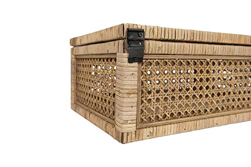 Creative Co-Op Cane and Rattan Display Boxes with Glass Lid, Set of 2