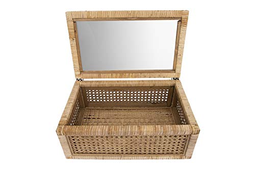 Creative Co-Op Cane and Rattan Display Boxes with Glass Lid, Set of 2