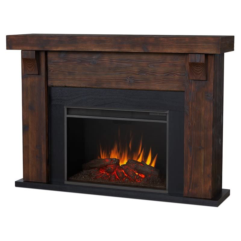 Real Flame Gunnison Grand Electric Fireplace with Remote Control - Realistic Infrared Fireplace - Traditional Brown Wood Indoor Fireplace (8700E-CHBW)