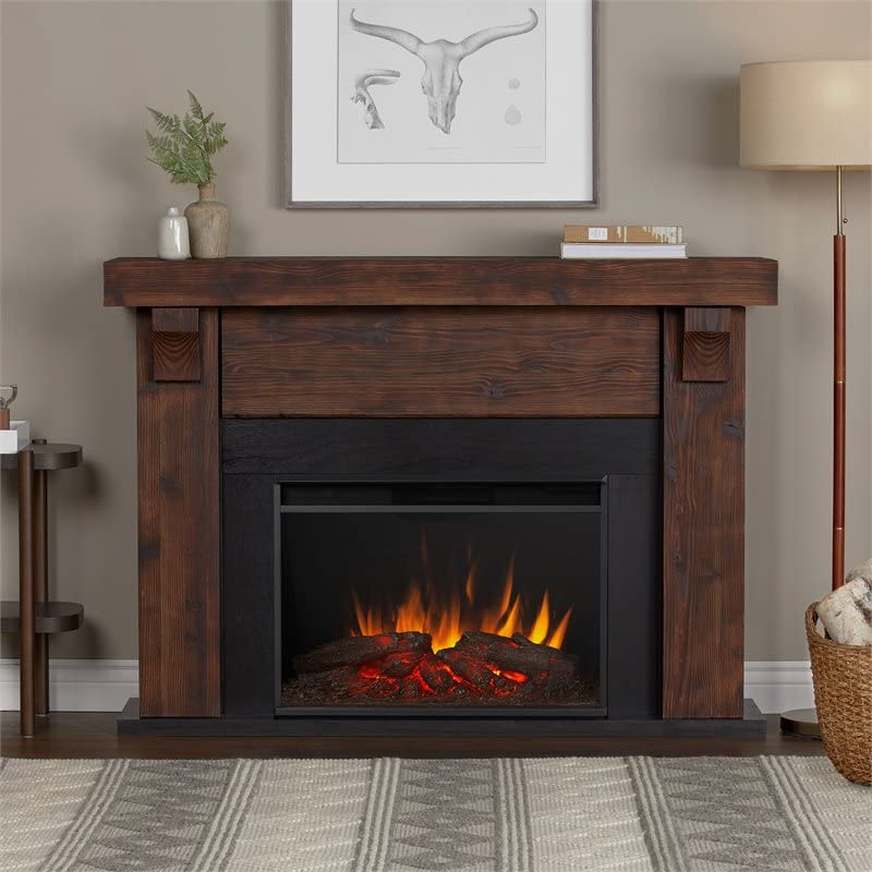Real Flame Gunnison Grand Electric Fireplace with Remote Control - Realistic Infrared Fireplace - Traditional Brown Wood Indoor Fireplace (8700E-CHBW)