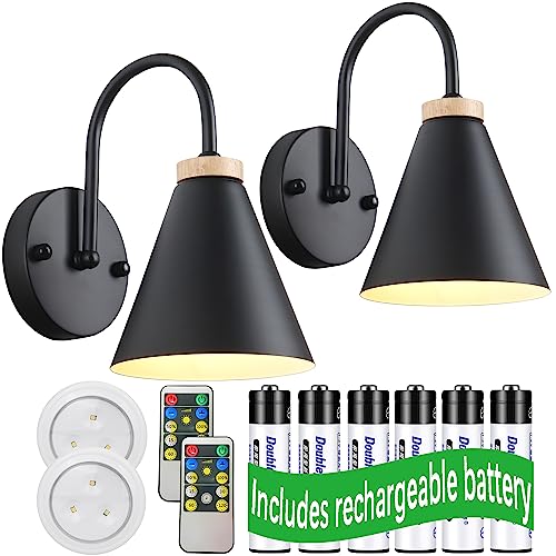 civaza Modern Style Battery Operated Wall Sconces Set of 2, Battery Run Remote Control Non Hardwired Classic Wall Sconce Fixture Wall Decor for Indoor, Restaurants, Loft, Staircase. Easy to Install.