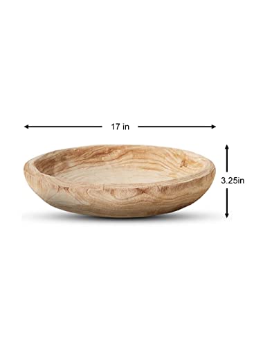 Serene Spaces Living Small Round Decorative Paulownia Wood Tray, Rustic Home Decor Accessories for Coffee Table, Living Room, Wedding Centerpiece, Decorator Tray, Tray, Measures 13" Diameter & 3" Tall