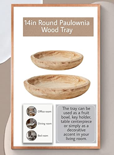 Serene Spaces Living Small Round Decorative Paulownia Wood Tray, Rustic Home Decor Accessories for Coffee Table, Living Room, Wedding Centerpiece, Decorator Tray, Tray, Measures 13" Diameter & 3" Tall