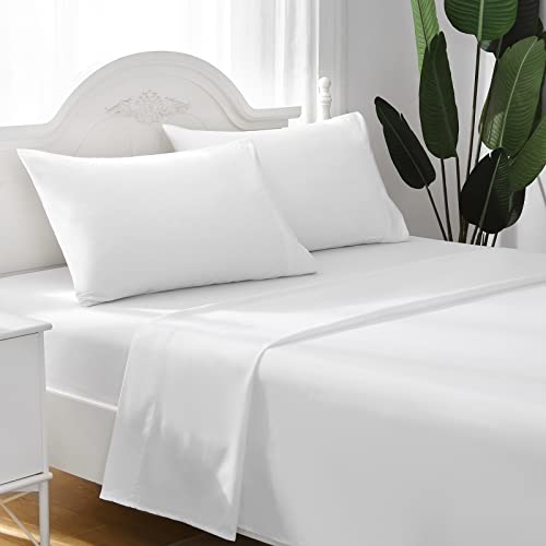 ILAVANDE White Queen Sheets Set 4 Piece,Hotel Luxury Super Soft 1800 Series Microfiber Queen Bed Sheets Set-Wrinkle Free & Breathable-14" Deep Pocket Sheets for Queen Size Bed(Queen,White)
