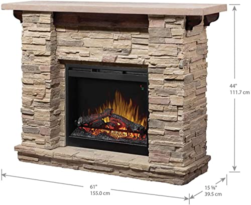 Dimplex Fieldstone Electric Fireplace with Mantel Surround Package | Pine with Natural Stone-look, Includes 26" Electric Fireplace - #GDS28L8-904ST