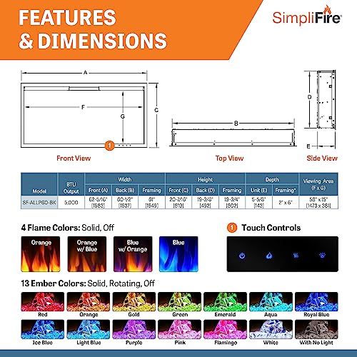 SIMPLIFIRE Allusion Platinum 60" Linear Electric Fireplace - Black, SF-ALLP60-BK