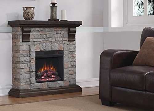 Classic Flame Pioneer Stone Electric Fireplace Mantel Package, Brushed Dark Pine - 18WM10400-I601