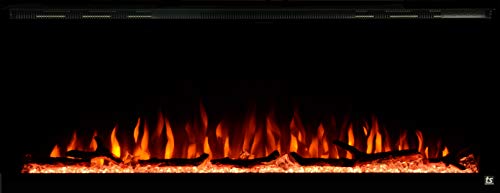 Touchstone Sideline Elite Smart 50” WiFi-Enabled Electric Fireplace - in-Wall Recessed - 60 Color Combinations - 1500/750 Watt Heater (68-88°F Thermostat) - Black - Log, Crystals & Driftwood - 80036