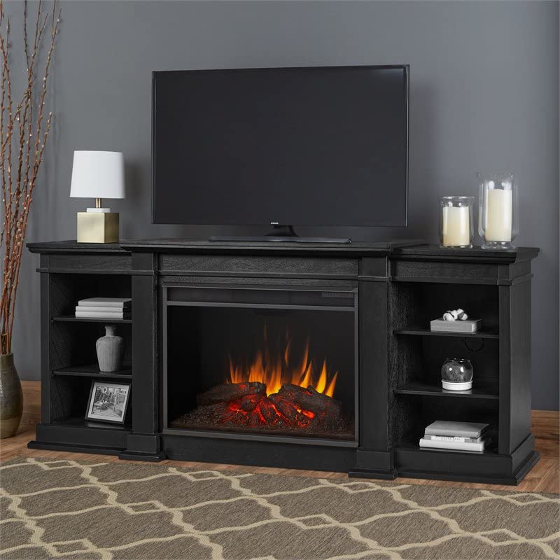 Real Flame Eliot Grand Media Electric Fireplace - Realistic Infrared Fireplace - Black Indoor Fireplace (1290E-BLK)