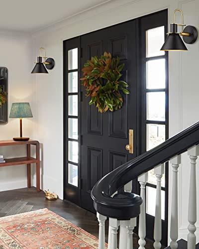 Industrial Wall Sconce Set of 2, HWH Modern 1-Light Bathroom Vanity Light Fixtures, Single Wall Sconce for Bedroom, Balcony, Over Mirror, Kitchen Sink, Black and Gold Finish, 5HZG56B-2 BK+BG