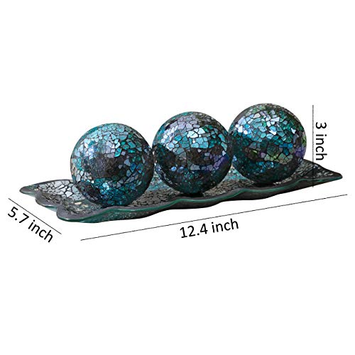Mosaic Glass Tray with Decorative Orbs - Turquoise