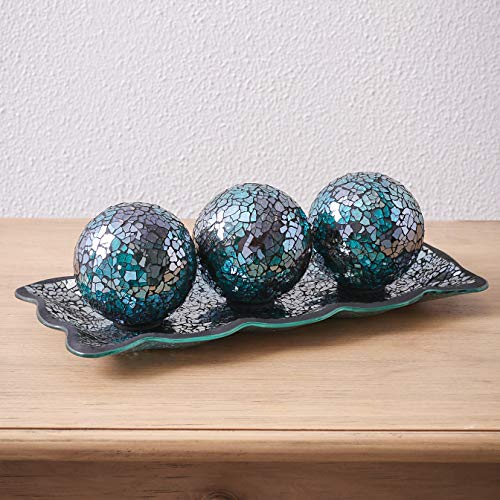 Mosaic Glass Tray with Decorative Orbs - Turquoise