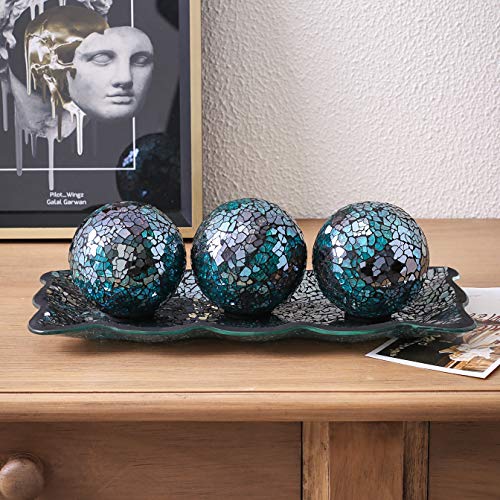 Mosaic Glass Tray with Decorative Orbs - Turquoise