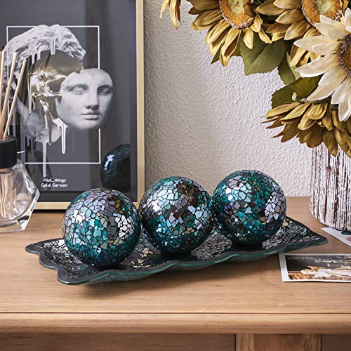 Mosaic Glass Tray with Decorative Orbs - Turquoise