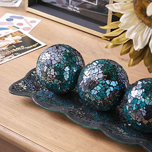 Mosaic Glass Tray with Decorative Orbs - Turquoise