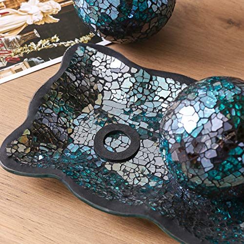 Mosaic Glass Tray with Decorative Orbs - Turquoise