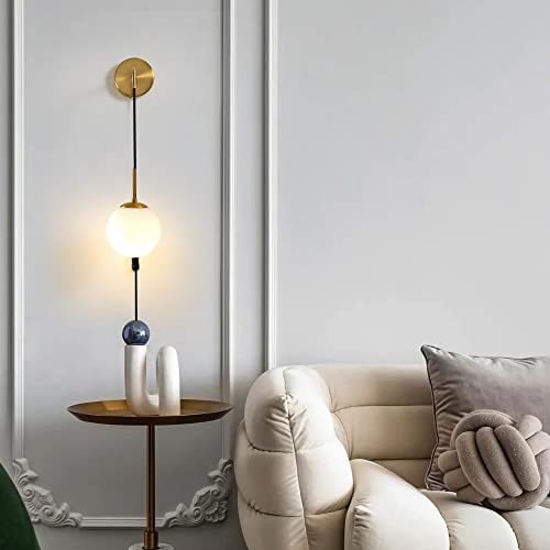 Wall Sconces Set of Two,Plug in Wall Sconces,Antique Gold Wall Lamp with Plug in Cord and On/Off Switch,Hanging Wall Mounted Lights for Bedroom Living Room,Globe Frosted Glass Shade,No Wiring Required