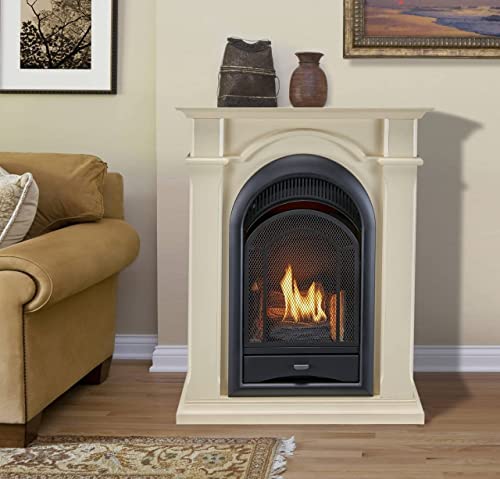 ProCom Dual Fuel Ventless Gas Fireplace System with Corner Combo Mantel - 15,000 BTU, T-Stat, Antique White Finish - Model# PCS150T-1-AW