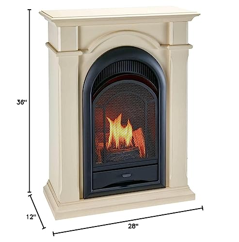 ProCom Dual Fuel Ventless Gas Fireplace System with Corner Combo Mantel - 15,000 BTU, T-Stat, Antique White Finish - Model# PCS150T-1-AW