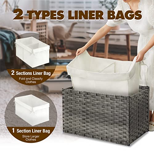 Greenstell Storage Basket with Lid, Handwoven Large Shelf Basket with Cotton Liner and Metal Frame, Foldable & Easy to Install, Storage Box Basket Bin with Handle for Bedroom, Laundry Room Grey 65L