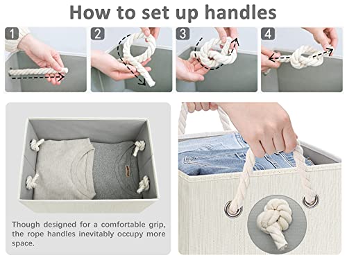 StorageWorks Large Foldable Storage Baskets for Organizing, Shelves, Fabric Bins with Handles, Beige, White & Ivory, 3-Pack