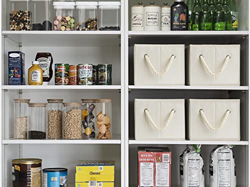 StorageWorks Large Foldable Storage Baskets for Organizing, Shelves, Fabric Bins with Handles, Beige, White & Ivory, 3-Pack