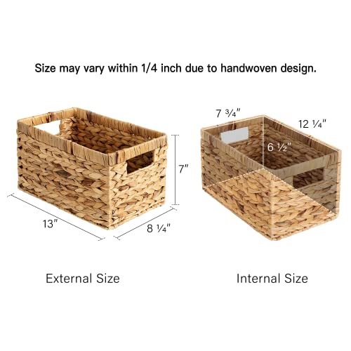 StorageWorks Water Hyacinth Storage Baskets, Rectangular Wicker Baskets with Built-in Handles, Medium, 2-Pack