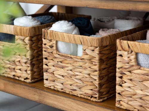 StorageWorks Water Hyacinth Storage Baskets, Rectangular Wicker Baskets with Built-in Handles, Medium, 2-Pack
