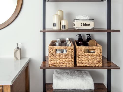 StorageWorks Water Hyacinth Storage Baskets, Rectangular Wicker Baskets with Built-in Handles, Medium, 2-Pack