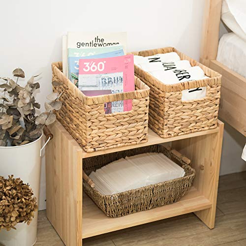 StorageWorks Water Hyacinth Storage Baskets, Rectangular Wicker Baskets with Built-in Handles, Medium, 2-Pack