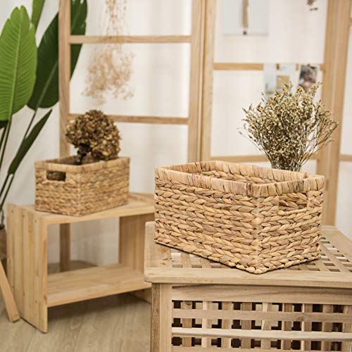 StorageWorks Water Hyacinth Storage Baskets, Rectangular Wicker Baskets with Built-in Handles, Medium, 2-Pack