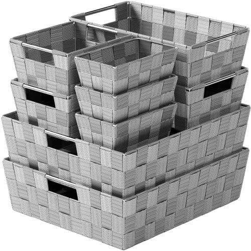 Basket For Closet Organization And Storage (Set of 9) - Prefect Storage Baskets For Bathroom, Laundry, Baby Nursery Clothes, Linen Closet, Kitchen Pantry Or Use As Baskets For Organizing (Dark Grey)
