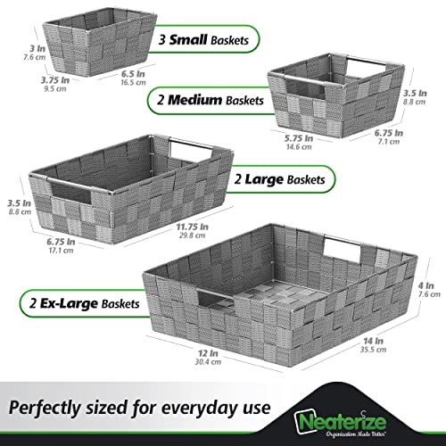 Basket For Closet Organization And Storage (Set of 9) - Prefect Storage Baskets For Bathroom, Laundry, Baby Nursery Clothes, Linen Closet, Kitchen Pantry Or Use As Baskets For Organizing (Dark Grey)