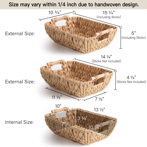 StorageWorks Hand-Woven Large Storage Baskets with Wooden Handles, Water Hyacinth Wicker Baskets for Organizing, 2-Pack