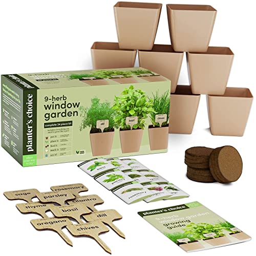 Window Herb Garden - Indoor 9 Herb Starter Kit - Unique Gardening Gifts for Women & Men, Mom, Her - Kitchen Windowsill Growing Kit - Grow 9 Plants - Best Unusual Birthday Gift for Cooking