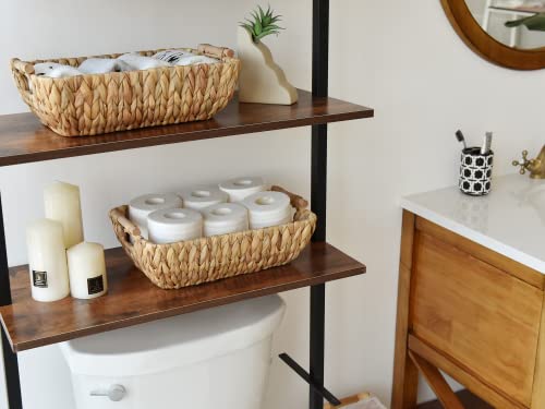 StorageWorks Hand-Woven Large Storage Baskets with Wooden Handles, Water Hyacinth Wicker Baskets for Organizing, 2-Pack