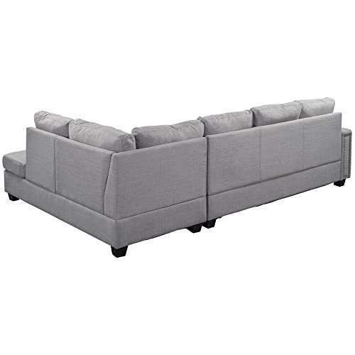 UBGO Convertible Sectional Couch 3-Piece Modular, L-Shaped Sofa Left-Facing Chaise Longue with Free Storage Footstool and 2 Pillows, Furniture Set for Living Room Apartment Office, Grey, h