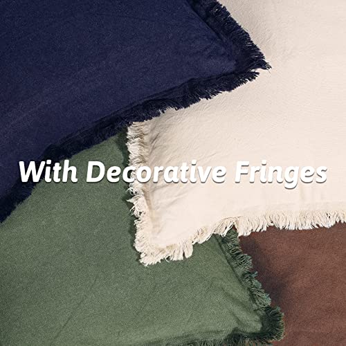 NEXHOME PRO Boho Throw Pillow Covers for Couch Set of 2 18"x18", Handmade Decorative Linen Pillow Covers for Sofa, Living Room, Farmhouse Fringed Cushion Covers, Forest Green (Insert Not Included)