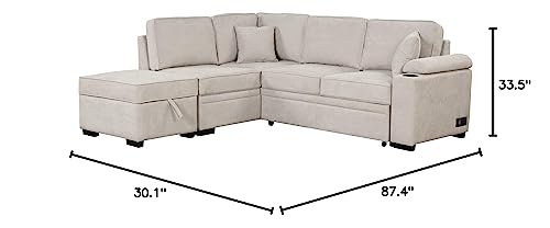 Merax L Shaped Sectional Sofa Couch Sleeper Bed with Storage Ottoman and Chaise for Living Room, Small Apartment Love Seats, Beige_Linen